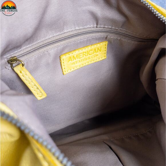American Leather Co Hobo Bag Yellow Inner Outer Pockets Cottagecore Hippie - Picture 13 of 16